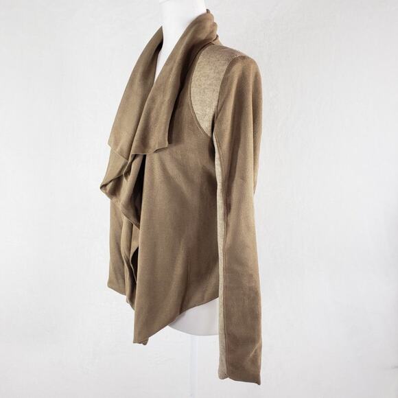 Aryn K Blazer Women S Tan & Cream Microfiber Waterfall Front Jacket Color Block - Picture 1 of 7